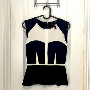 BCBG black and off white round neck top. New with tags, never worn. XXS